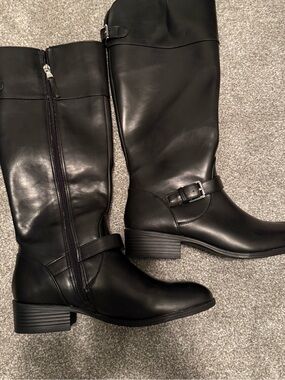 Chaps Black Faux Leather Boots with Buckle